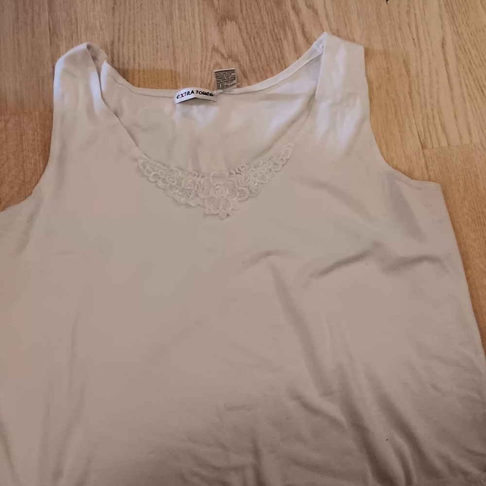 Extra Touch Women's Cream Tank Top with Lace Detail